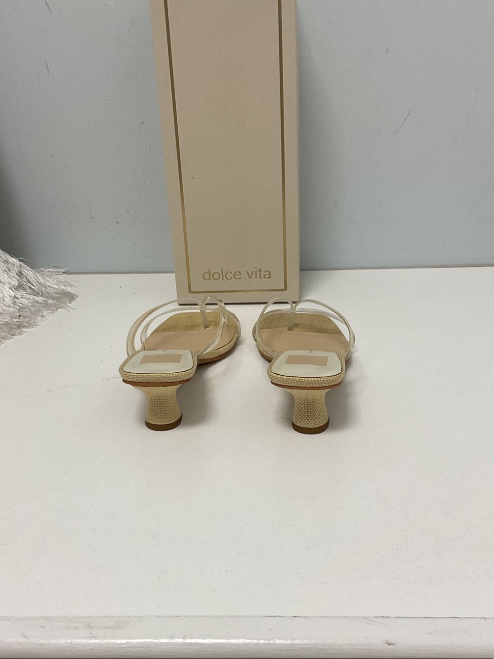 Dolce Vita crystal jelly Clear Strap Tan Kitten Heel Mules - Picture 3 of 3